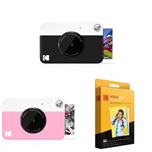 kodak printomatic digital instant print camera (black) & printomatic digital instant print camera (pink) print memories instantly & 2″x3″ premium zink photo paper (50 sheets) (pack of 1)