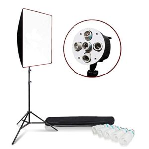 limostudio 5 slot bulb socket head with 24 x 36 inch soft box, 5-pack 45w cfl photo bulb, 78 inch max height light stand tripod, and carry bag, photo video studio lighting kit, agg2276