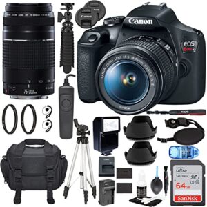 rebel t7 dslr camera 2 lens kit with ef18-55mm + ef 75-300mm with accessory bundle (50in tripod, wired remote, flash, and more)