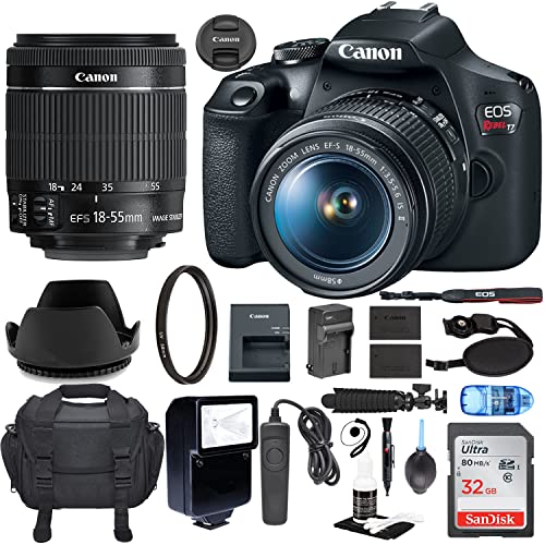 Rebel T7 DSLR Camera with EF-S 18-55mm f/3.5-5.6 is II Lens Bundle + Accessory Bundle (Flex Tripod, Wired Remote, Flash, and More)