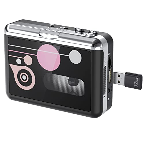 DIGITNOW Cassette Player, Portable USB Cassette to MP3 Converter, Walkman Audio Music Cassette Tape to Digital Converter Player with Earphones, No PC Required, Black