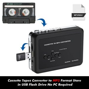 DIGITNOW Cassette Player, Portable USB Cassette to MP3 Converter, Walkman Audio Music Cassette Tape to Digital Converter Player with Earphones, No PC Required, Black