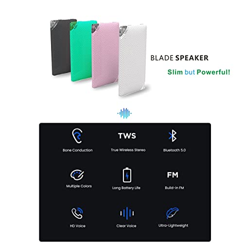 Bone Conduction Speaker Super Thin Small Bluetooth Speakers Portable Card-Thin Stereo Sound Creative Thinnest Speakers Small Thin Sound Box (White)