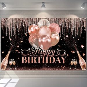 black silver rose gold happy birthday party decorations supplies glitter balloon birthday party backdrop for women girls happy birthday banner baby shower sweet 16 photography background photo booth