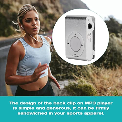 Zopsc-1 Lightweight Back Clip Mp3 Player,Portable Mini Player Backclip Mp3 Lossless Sound Music Player for Running Sports Home Office Outdoor Silver