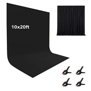 10x20ft black photo backdrops for photography, lcuirc two rod pocket black backdrops curtain for parties, polyester black background with 6 clamps for product protrait photoshoot or parties decoration