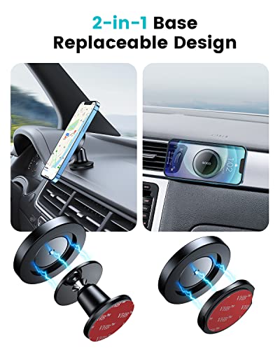 OQTIQ Compatible for MagSafe Car Mount, [Metal Body] Dashboard Phone Holder, [ Strong Magnets] Cell Phone Car Holder Compatible with Magsafe iPhone 14 13 Pro Max and All Phones