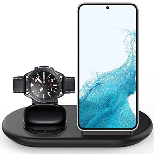 Wireless Charger for Samsung S22, 3 in 1 Samsung Charging Station for Samsung Galaxy Z Fold 4/Z Flip 4/Z Flip 3/S22/S21, Galaxy Watch Charger for Galaxy Watch 4 3/Active 1 2, Galaxy Buds 2 Pro (Black)