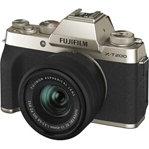 fujifilm x-t200 mirrorless digital camera w/xc15-45mm kit – champagne gold