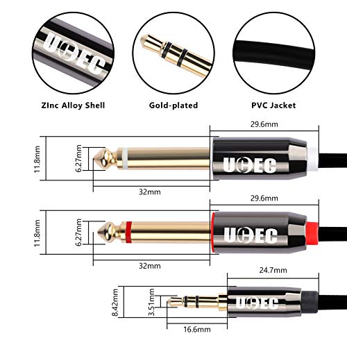UCEC 10FT/3M 3.5mm 1/8" TRS to Dual 6.35mm 1/4" TS Mono Y-Cable Splitter Cord with Zinc Alloy Housing for iPhone, iPod, Laptop, CD Players, Power Amplifier, Multimedia Speakers, Home Stereo Systems