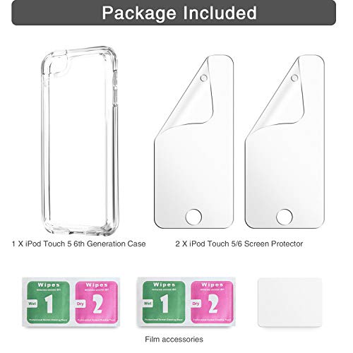 iPod Touch 7 Case Clear,IDWELL Touch 6 Touch 5 Case with 2 Screen Protectors, Clear Slim Soft TPU Bumper Hard Cover for iPod Touch 5/6/7th Generation (Latest Model,2019 Released), HD Clear