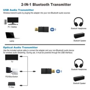 Isobel USB Bluetooth 5.0 Transmitter with Digital Optical Input, Low Latency Wireless Audio Adapter Bluetooth Aux Adapter for TV PC Switch / PS / Xbox Console, 2 Devices Simultaneously