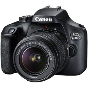 Canon EOS 4000D / Rebel T100 DSLR Camera with 18-55mm Lens, 4K Monitor, Mic, Headphones, 2 x 64GB Card, Filter Kit, Case, Photo Software, 3 x LPE10 Battery + More (Renewed)