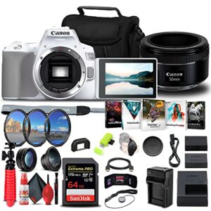 canon eos 250d / rebel sl3 dslr camera (body only), (white) canon ef 50mm lens, 64gb memory card, filter kit, lpe17 battery, external charger, card reader + more (renewed)