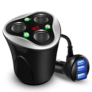 skyocean 3 socket cigarette lighter splitter power adapter + 3 usb car charger 120w 12v/24v dc outlet with volt meter, on/off switch for cell phone gps dash cam & all electronic devices (black)