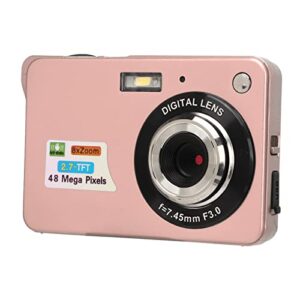 digital camera, fhd 4k 48mp anti shake vlogging camera, 8x digital zoom camera with 2.7in lcd display & fill light, compact point and shoot camera for kids adults (pink)