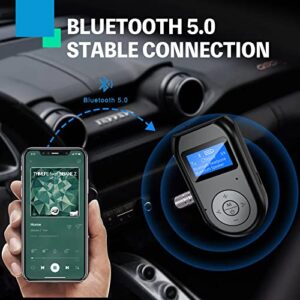 RIOUSV Bluetooth Transmitter Receiver, 4-in-1 Bluetooth 5.0 Visible Wireless Bluetooth Adapter with Display Screen, Low Latency Audio Adapter for TV/PC/Car/Home/Stereo System