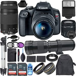camera bundle for canon eos rebel t7 dslr camera with 18-55mm f/3.5-5.6 is ii + 75-300mm f/4-5.6 iii + 420-800mm manual focus lens and accessories kit (128gb, travel charger, tripod, and more)