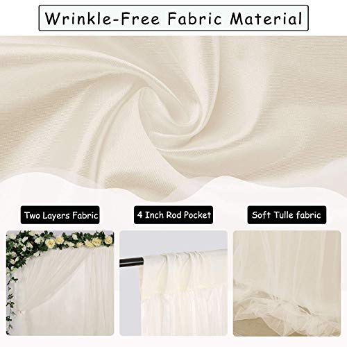 Ivory Tulle Backdrop Curtains 5ftx7ft Weddings Backdrop Drapes for Baby Shower Party Photo Wall Stage Ceremony Photography Background