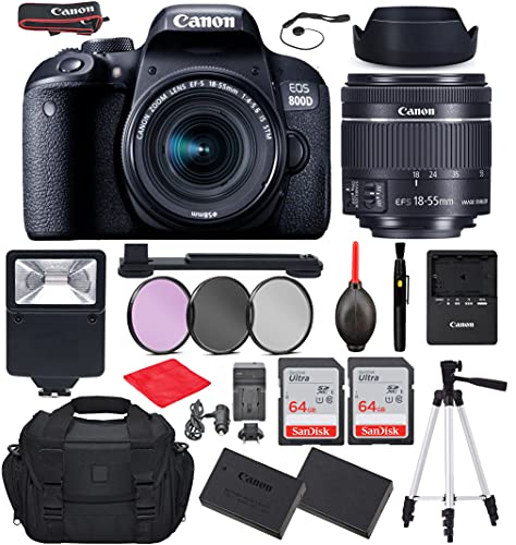 Camera Bundle for Canon EOS 800D (T7i) DSLR Camera with EF-S 18-55mm f/4-5.6 is STM Lens Bundle, Starter Kit + Accessories (Extra Battery, Digital Slave Flash, 128Gb Memory, 50" Tripod and More)