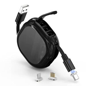 ykz 3 in 1 magnetic retractable charging cable, 3a travel retractable usb phone charger cord with micro usb/type-c for all device