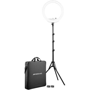 westcott 18” bi-color led ring light kit with batteries and stand professional studio continuous lighting for photography, video conferencing, hair and makeup artists, youtube vlogging and tiktok