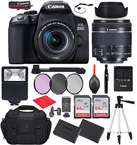 Camera Bundle for Canon EOS 850D(T8i) DSLR Camera with EF-S 18-55mm f/4-5.6 is STM Lens Bundle + Accessories (Gadget Bag, Extra Battery, Digital Slave Flash, 128Gb Memory, 50" Tripod and More)