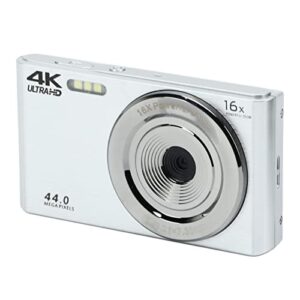 digital camera, 4k 44mp vlogging camera, point and shoot camera with 16x digital zoom, 2.8in lcd display shock proof compact portable mini cameras for kids teenagers photography (silver)