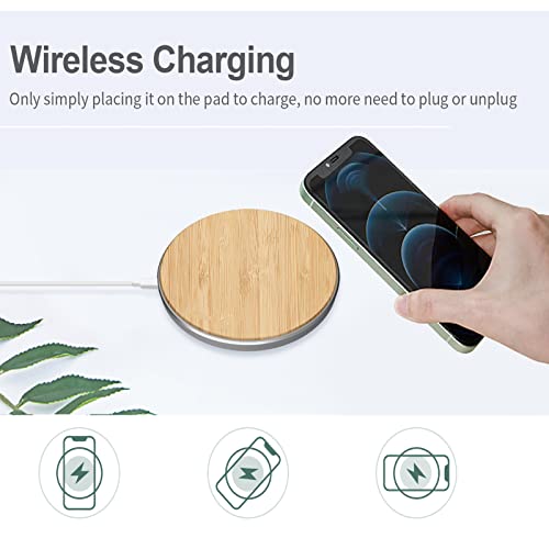 15W Fast Wireless Charger Pad, Eco Friendly, Walnut Wood, Bamboo, Compatible with Qi Enabled Devices (Bamboo)