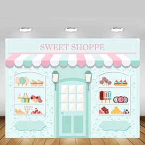 MEHOFOND 7x5ft Sweet Shoppe Backdrop Dessert Parlor for Girl Birthday Photography Background Kids Party Banner Baby Shower Donut Ice Cream Cake Table Decor Photoshoot Studio Props