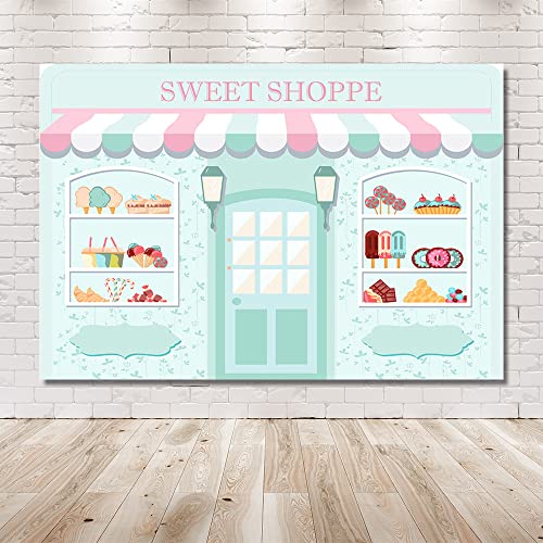 MEHOFOND 7x5ft Sweet Shoppe Backdrop Dessert Parlor for Girl Birthday Photography Background Kids Party Banner Baby Shower Donut Ice Cream Cake Table Decor Photoshoot Studio Props