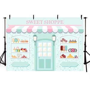MEHOFOND 7x5ft Sweet Shoppe Backdrop Dessert Parlor for Girl Birthday Photography Background Kids Party Banner Baby Shower Donut Ice Cream Cake Table Decor Photoshoot Studio Props