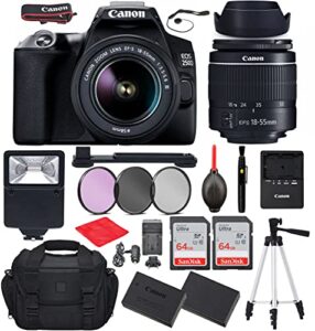 camera bundle for canon eos 250d (sl3) dslr camera with ef-s 18-55mm f/3.5-5.6 iii lens bundle, accessories (extra battery, digital slave flash, 128gb memory, 50″ tripod and more)