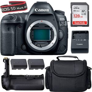 camera bundle for canon eos 5d mark iv dslr camera body only + accessories (extra battery, battery grip, 128gb, and deluxe case)