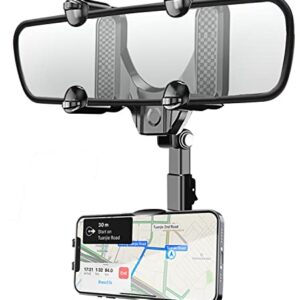 JOCOSA Car Rearview Mirror Phone Holder Phone Mount for Car, Universal 360° Rotatable and Retractable Adjustable Multifunctional GPS Holder for All Mobile Phones Fits Most Cars