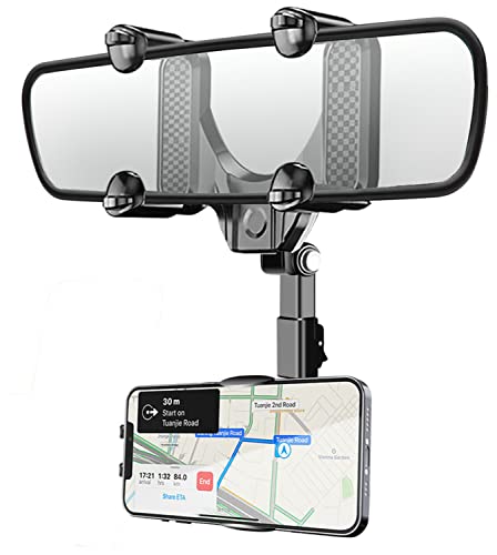 JOCOSA Car Rearview Mirror Phone Holder Phone Mount for Car, Universal 360° Rotatable and Retractable Adjustable Multifunctional GPS Holder for All Mobile Phones Fits Most Cars