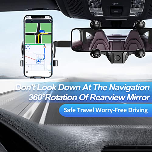 JOCOSA Car Rearview Mirror Phone Holder Phone Mount for Car, Universal 360° Rotatable and Retractable Adjustable Multifunctional GPS Holder for All Mobile Phones Fits Most Cars