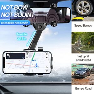 JOCOSA Car Rearview Mirror Phone Holder Phone Mount for Car, Universal 360° Rotatable and Retractable Adjustable Multifunctional GPS Holder for All Mobile Phones Fits Most Cars