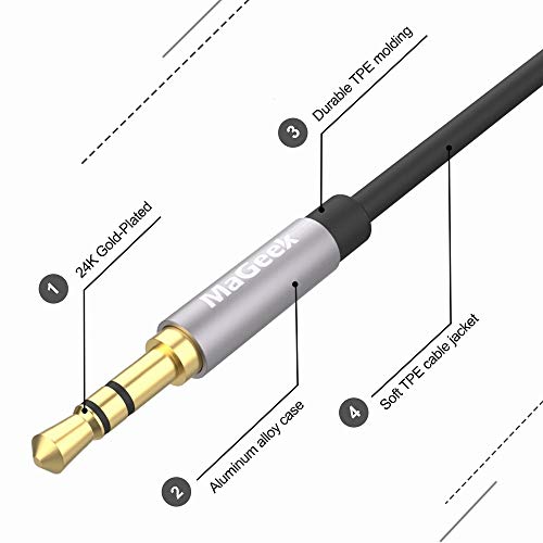 MaGeek 3.5mm Audio Aux Cord, Male to Male Auxiliary Audio Cable Compatible with Beats Headphones, iPhone, iPod, iPad, Car Audio, or Any Audio Device with 3.5mm Aux Port (Black) (1-Pack_10ft)