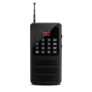 portable radio mini am fm digital radio pocket personal radio rechargeable lcd display for gift walk jogging outdoor (black)