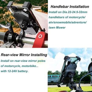 iMESTOU (USB Type) Motorcycle USB Phone Mount Charger Handlebar & Rear-View Mirror Quick Charge Cellphone Holder Universal for 3.5"-6.8" Smartphones Works with 12V/24V Motorcycles
