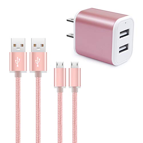 Wall Charger, Micro USB Cable, 2.1A Dual Port USB Wall Charger Cube Fast Charging Block with 2Pack 6ft Android Charging Cord for Samsung Galaxy S6 S7 Edge M10 J8 J7 J6 J5 J4 J3, LG G3 G4 K50 K40 K20