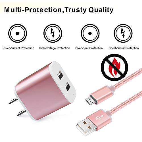 Wall Charger, Micro USB Cable, 2.1A Dual Port USB Wall Charger Cube Fast Charging Block with 2Pack 6ft Android Charging Cord for Samsung Galaxy S6 S7 Edge M10 J8 J7 J6 J5 J4 J3, LG G3 G4 K50 K40 K20