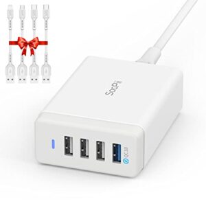 soopii 40w usb charging station,4 port usb charger station with one port qc 3.0 for multiple devices,4 mixed charging cables included,compatible with iphone 14,ipad,samsung galaxy,note,lg and more