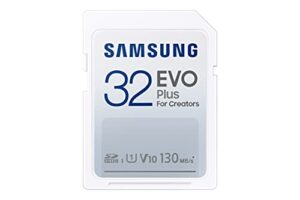 samsung evo plus full size 32 gb sdhc card 130mb/s full hd & 4k uhd, uhs-i, u1, v10 (mb-sc32k/am)