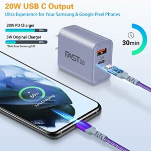 USB C Wall Charger, 20W Fast Charging Block + 10FT 6FT 60W PD 3A Type C Cables Fit for Samsung Galaxy A53 5G A73 A33 A13 S22 Ultra S21 S20 A03s A32 A12 A52 Z Flip 4,Google Pixel 7 6a 6 Pro 5a 5 XL 4a