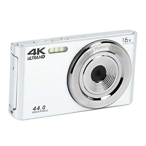 4K HD Camera, 2.8in Screen Shock Proof Mini Size 16X Digital Zoom Camera 44MP Plastic Housing for Recording (Silver)