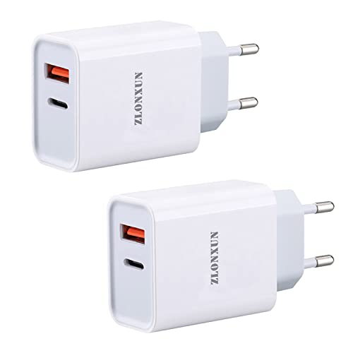 20W Fast European Charger 2-Pack EU (USB C + USB A) Plug Adapter for Samasung Galaxy S22/S21/S20/S22 Ultra/S21+/S20 FE, iPhone 13 12 11 Pro Max XS XR,Motorola/LG/Google Pixel/OnePlus/Xiaomi(2 Packs)