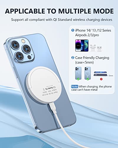Magnetic Wireless Charger,Qi-Certified Wireless Charging Pad Mag-Safe Charger Compatible with iPhone 14/14 plus/14 pro/14 pro max, 13/13 Pro/13 Pro Max/13 Mini, Mag Charging White