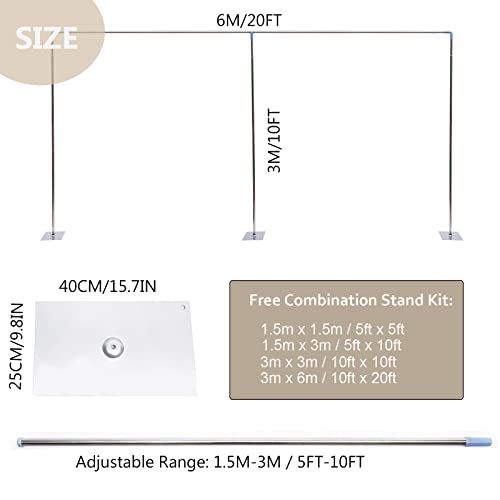 WUPYI Professional Backdrop Stand Pipe Kit,10'x10'/10'x 20' Heavy Duty Background Support System Curtain Frame Telescopic with Steel Base for Wedding Party Photography Trade Show Display (10'x 20')